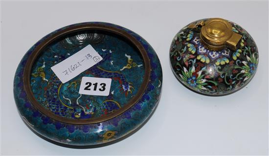 A Chinese cloisonne enamel bowl and an inkwell